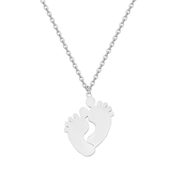 Custom Engraved Stainless Steel Baby Feet Name & Birthday Pendant Necklace - Picture 5 of 10